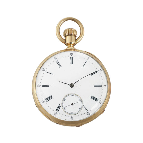 Swiss 18 carat gold open faced keyless lever watch Circa 1872
