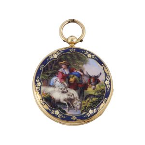 Swiss gold and enamel open faced pendant watch Circa 1850