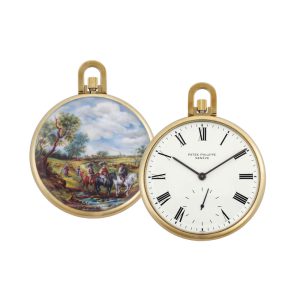 Fine, unique Swiss gold lever with enamel miniature Circa 1975