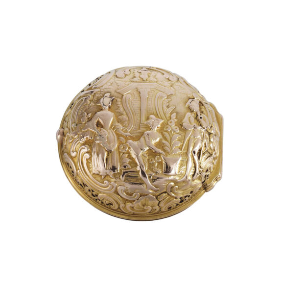 English gold pair cased quarter repeating verge Circa 1750 English gold pair cased quarter repeating verge Circa 1750