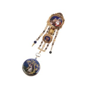 Swiss rose gold and enamel verge wit chatelaine Circa 1830