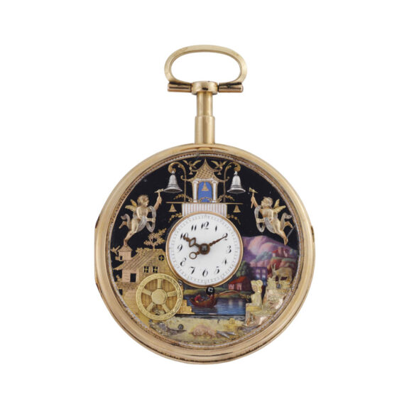 Swiss gold quarter repeating automaton watch Circa 1850