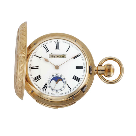 Swiss 18k gold hunting cased complicated watch Circa 1900