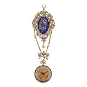 Gold and enamel lever pendant watch with brooch Circa 1915