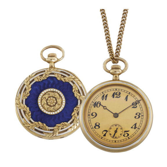Swiss 18K gold and enamel lever pendant watch Circa 1865