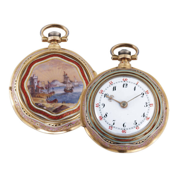 Fine English gold and enamel open faced repeater Circa 1812 Fine English gold and enamel open faced repeater Circa 1812