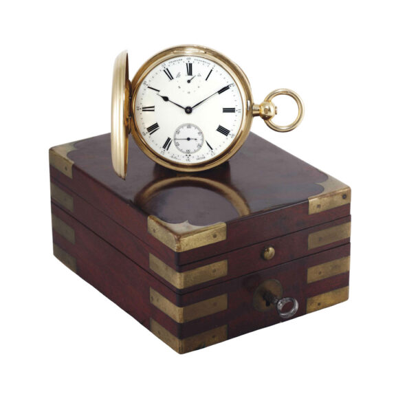 English 18k gold hunting cased pocket chronometer Circa 1882 English 18k gold hunting cased pocket chronometer Circa 1882