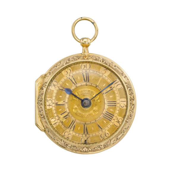 English open faced watch with mock pendulum Circa 1700