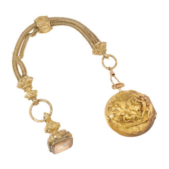 Gold repoussé verge with date and chain Circa 1700 and 1766