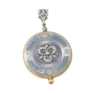 Swiss gold, enamel and diamond set pendant watch Circa 1912