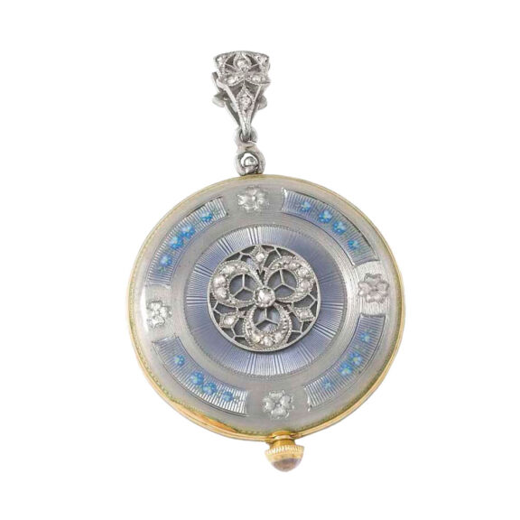 Swiss gold, enamel and diamond set pendant watch Circa 1912