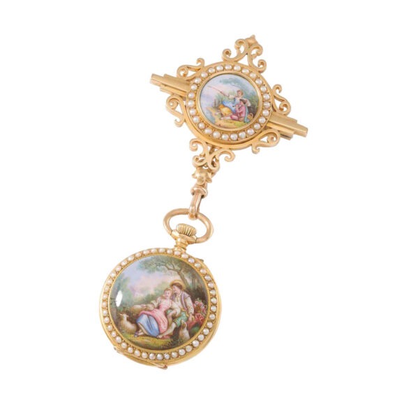 Attractive Swiss lever pendant watch with brooch Circa 1893