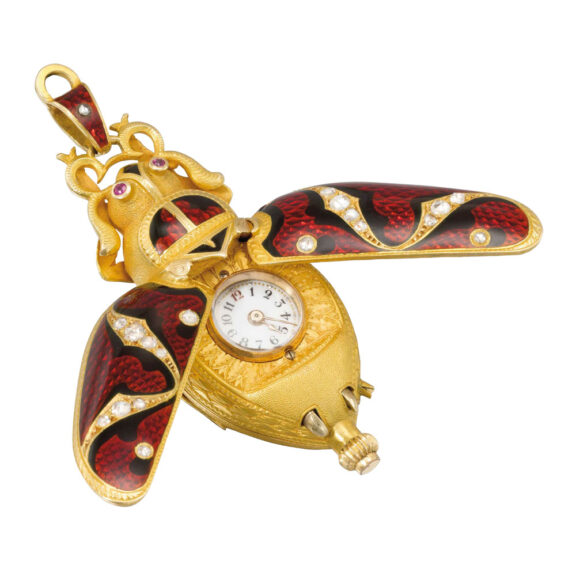 Very fine Swiss gold lever scarab form pendant watch Circa 1910