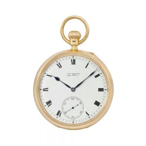 Large English gold one minute tourbillon lever Circa 1910