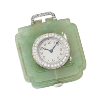 Unusual white gold, jade, diamond set square lever Circa 1925