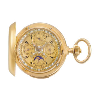 Gold repeating full calendar lever with moon phases Circa 1900