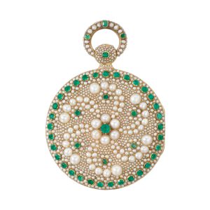 Swiss gold, pearl and emerald set cylinder watch Circa 1830