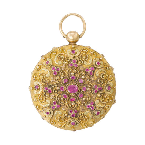 Vari coloured gold, diamond and ruby set cylinder Circa 1820