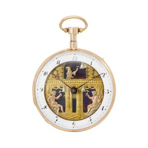 Unusual French rose gold repeating automaton Circa 1820