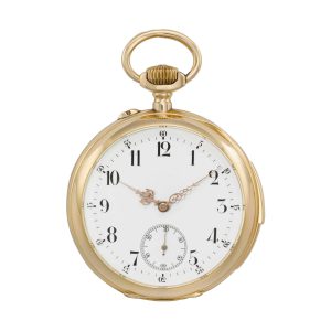 Swiss 18 carat gold open faced minute repeater Circa 1910