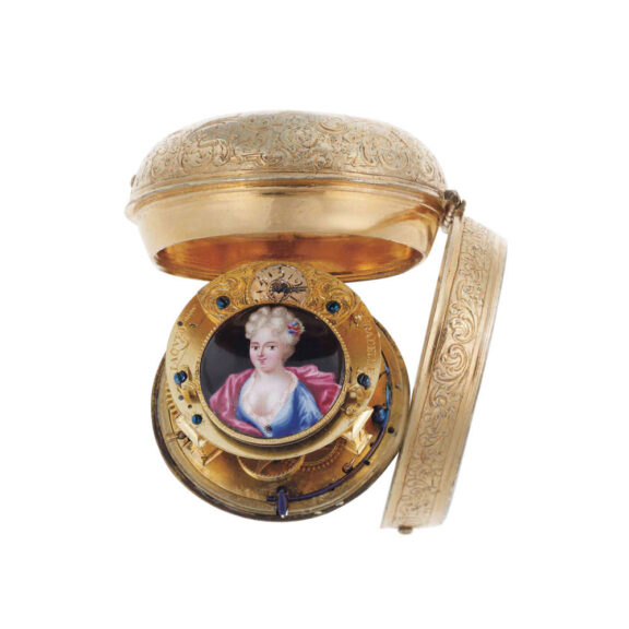 Swiss oignon watch with hidden enamel portrait Circa 1690 Swiss oignon watch with hidden enamel portrait Circa 1690
