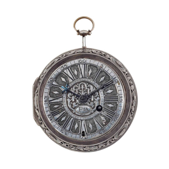 French silver pair cased quarter repeating verge Circa 1680 French silver pair cased quarter repeating verge Circa 1680