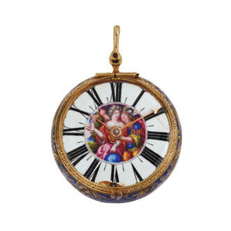 English gold and enamel open faced verge watch Circa 1700 English gold and enamel open faced verge watch Circa 1700