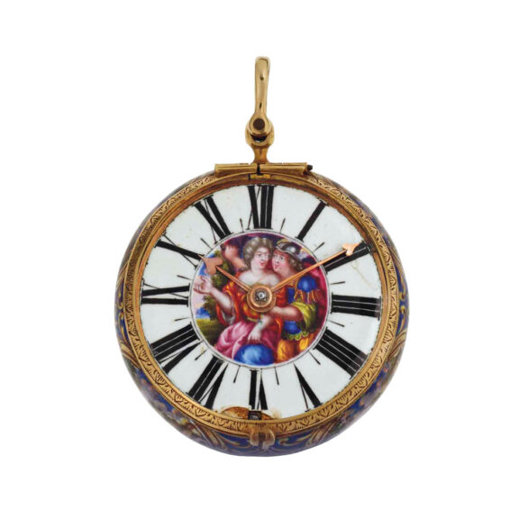 English gold and enamel open faced verge watch Circa 1700 English gold and enamel open faced verge watch Circa 1700
