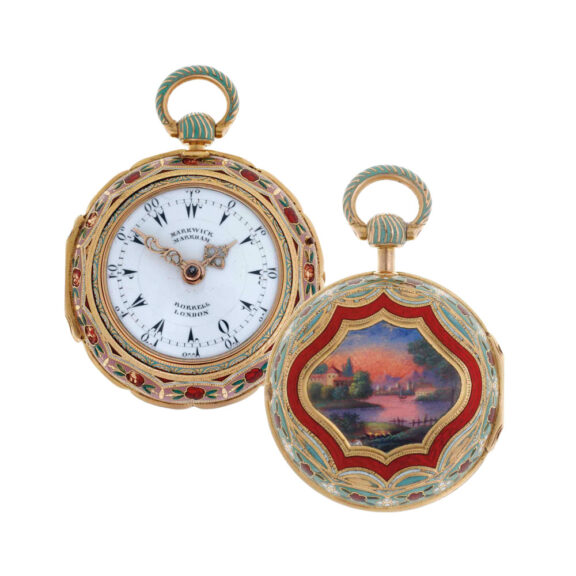 Fine English gold, enamel triple cased verge watch Circa 1750 Fine English gold, enamel triple cased verge watch Circa 1750
