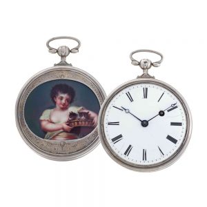 French silver verge with hidden enamel scene Circa 1830