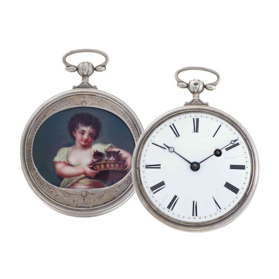 French silver verge with hidden enamel scene Circa 1830 French silver verge with hidden enamel scene Circa 1830