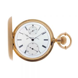 Danish 18k rose gold full hunter with power reserve Circa 1890