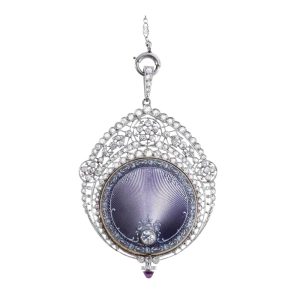 Swiss gold, platinum, diamond set pendant watch Circa 1911