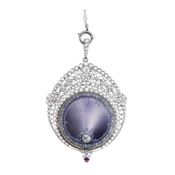 Swiss gold, platinum, diamond set pendant watch Circa 1911