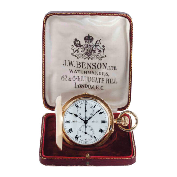 English gold hunting cased repeating chronograph Circa 1907 English gold hunting cased repeating chronograph Circa 1907