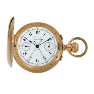 Gold split seconds chronograph with 15 min register Circa 1886