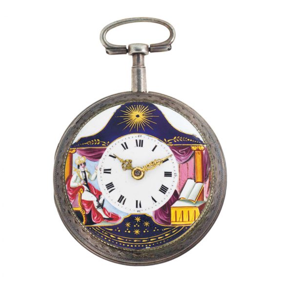 Swiss silver and enamel open faced verge watch Circa 1800