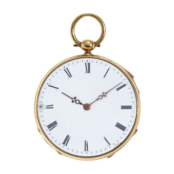 German 18 carat gold open faced quarter repeater Circa 1840 German 18 carat gold open faced quarter repeater Circa 1840