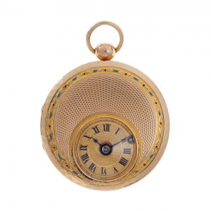 French 18 carat gold and enamel open faced verge Circa 1830