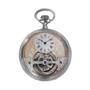 Unusual silver open faced lever with tourbillon Circa 1890