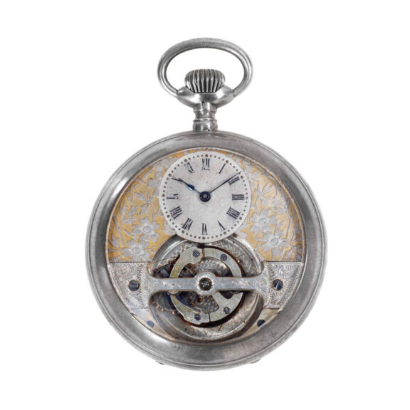 Unusual silver open faced lever with tourbillon Circa 1890