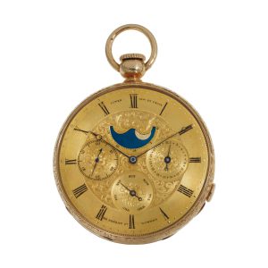English 18 carat gold open faced complicated watch Circa 1836