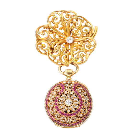 Gold, enamel, diamond and ruby set pendant watch Circa 1860