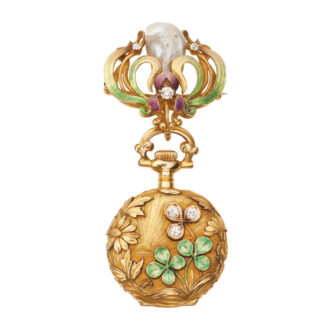 Decorative gold Art Nouveau watch with brooch Circa 1903