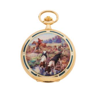 Swiss hunting cased double side enameled lever Circa 1910