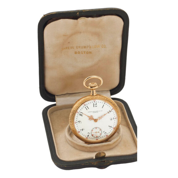 Fine Swiss 18k gold open faced keyless lever watch Circa 1906 Fine Swiss 18k gold open faced keyless lever watch Circa 1906