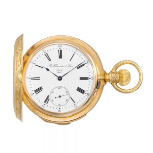Swiss gold hunting cased quarter repeating lever Circa 1890