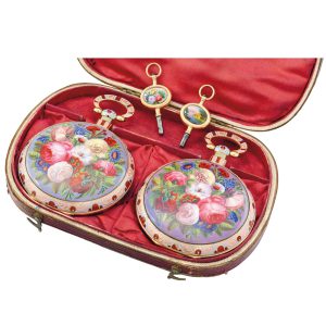 Important gold mirror image pair of duplex watches Circa 1830