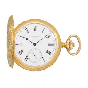 Decorative 18 carat gold hunting cased lever watch Circa 1901