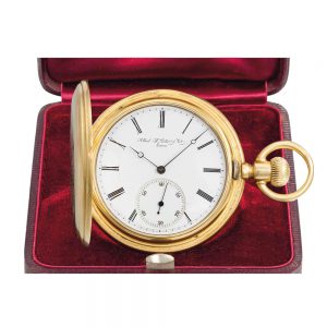 Swiss 18k gold hunting cased keyless lever watch Circa 1885